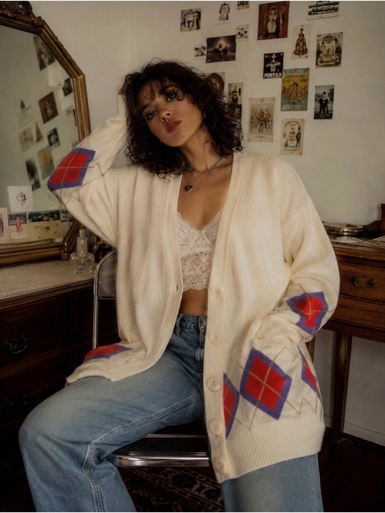 Jaclyn Smith Sweaters - Vintage 90s Jaclyn Smith Argyle Longline Cardigan M
